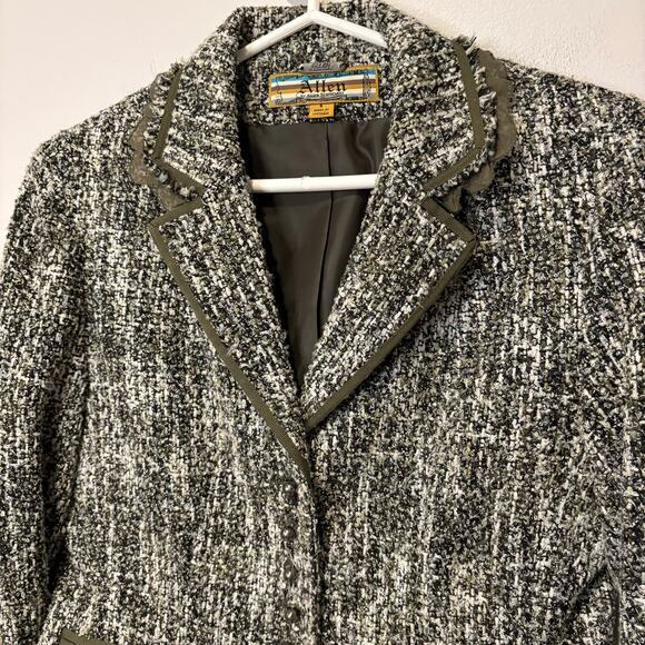 Allen Schwartz Women's Jacket Tweed Blazer Green Lined Collared Size 6 Suit Work - Picture 3 of 10